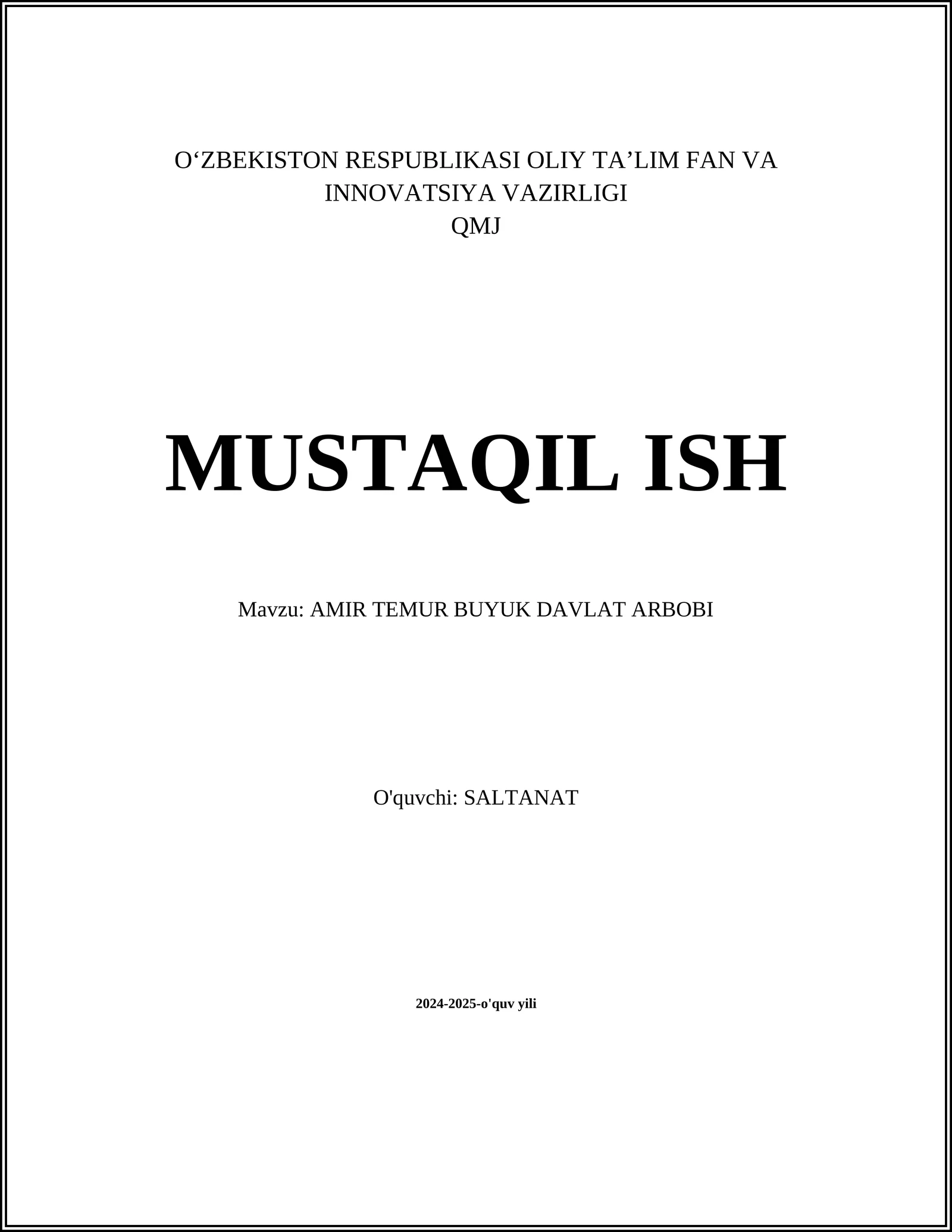 AMIR TEMUR BUYUK DAVLAT ARBOBI