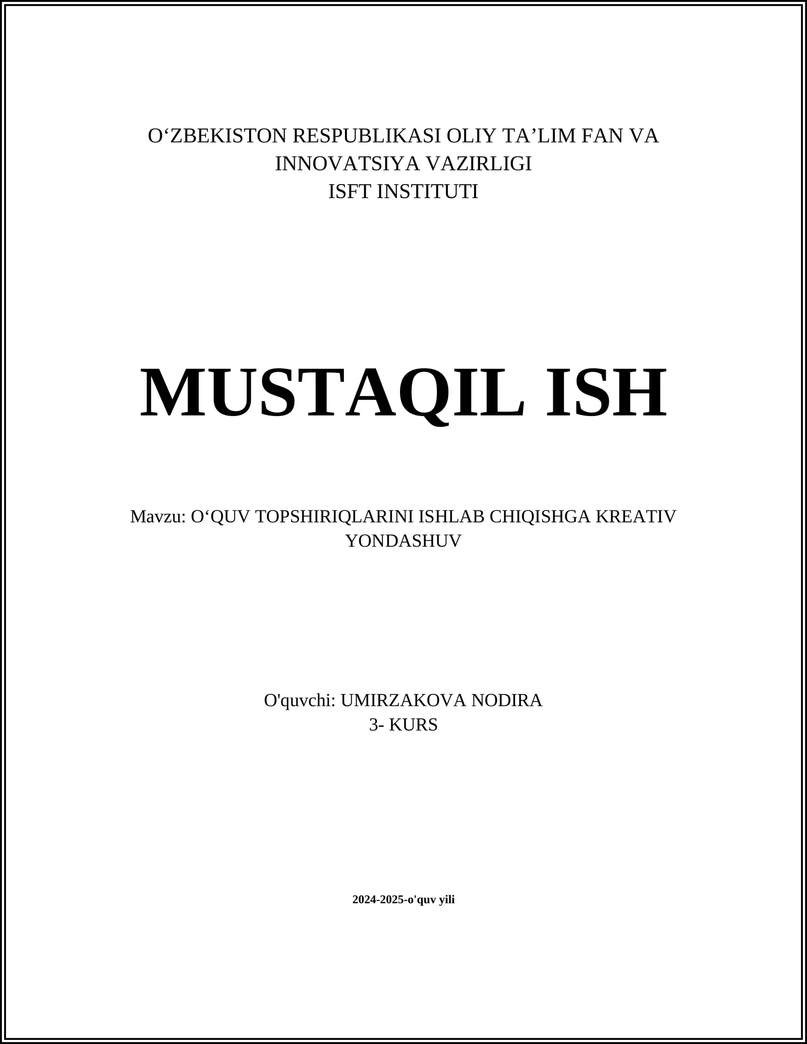 O‘QUV TOPSHIRIQLARINI ISHLAB CHIQISHGA KREATIV YONDASHUV
