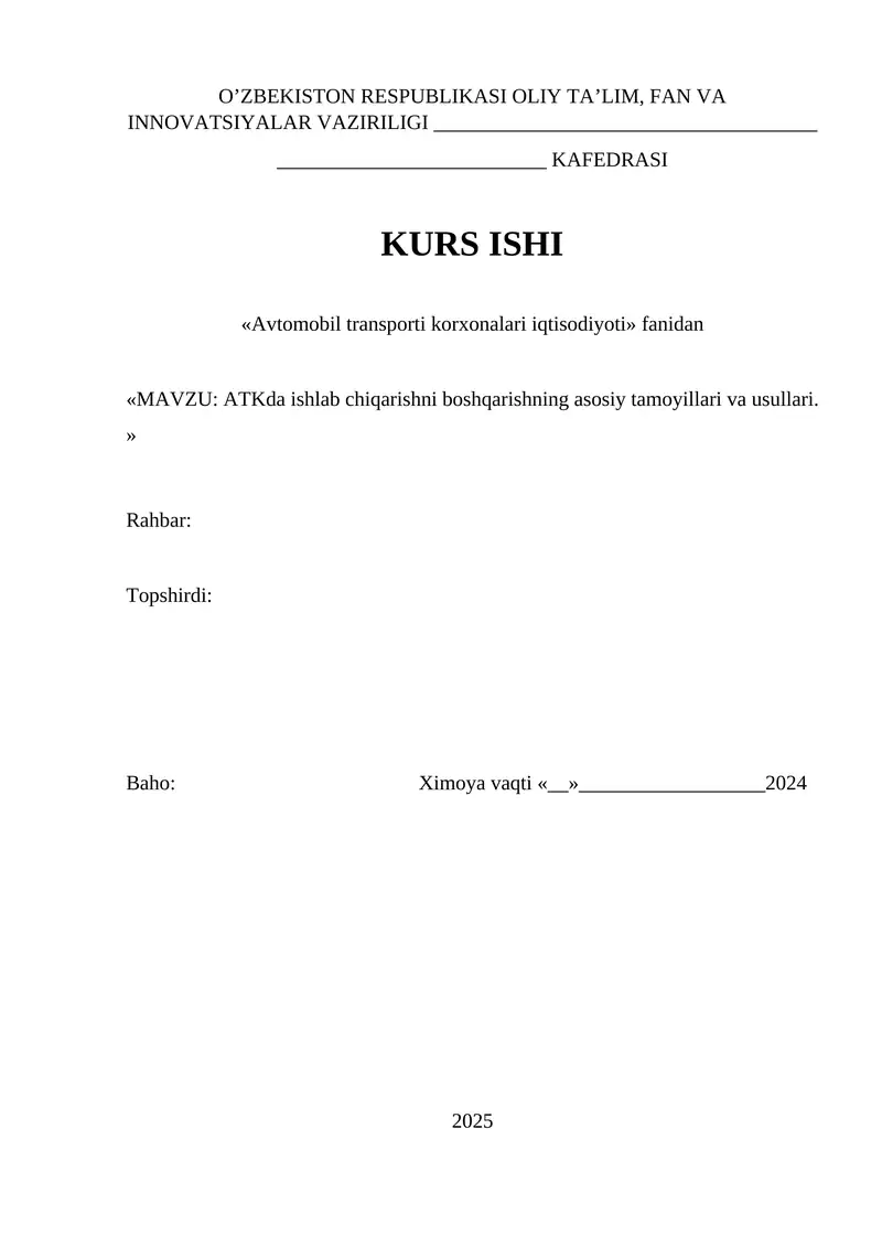 ATKda ishlab chiqarishni boshqarishning asosiy tamoyillari va usullari.