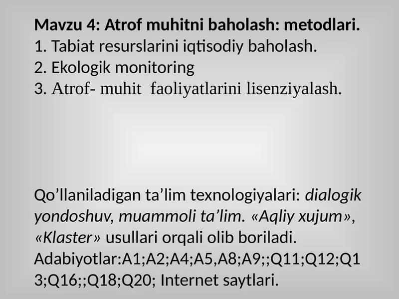 Atrofmuhitnibaholash:metodlari