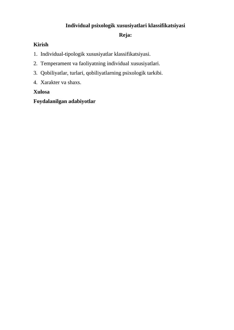 Individual psixologik xususiyatlari klassifikatsiyasi
