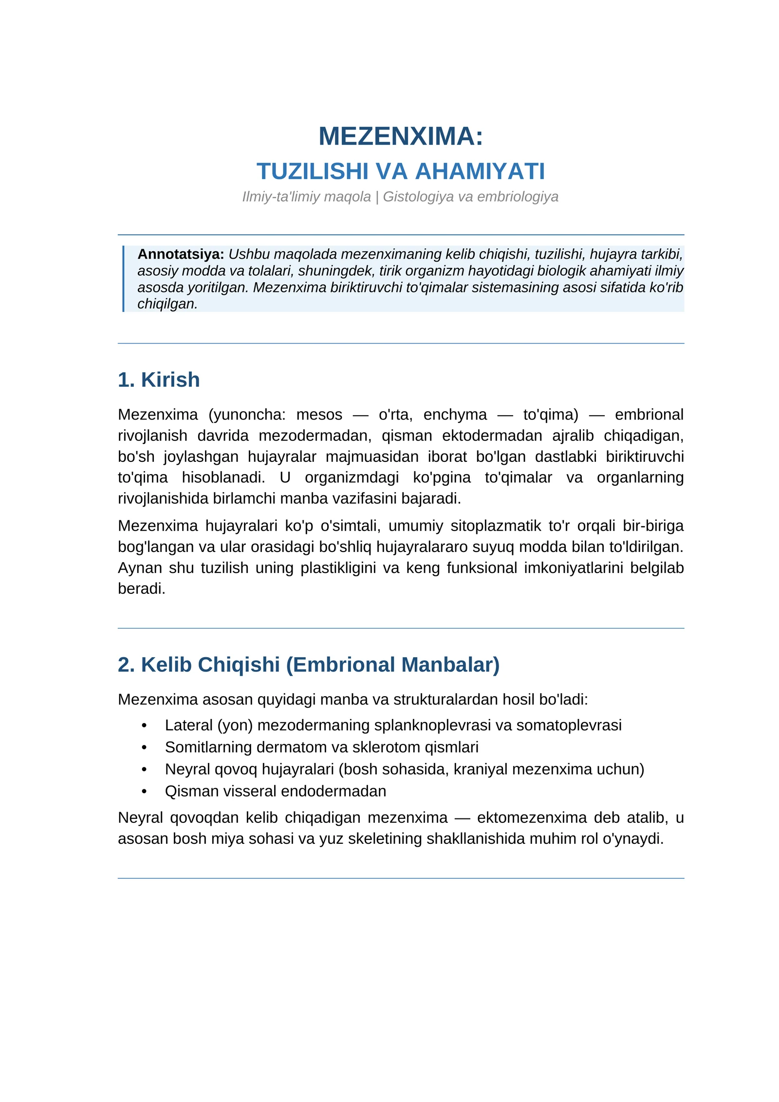MEZENXIMA: TUZILISHI VA AHAMIYATI