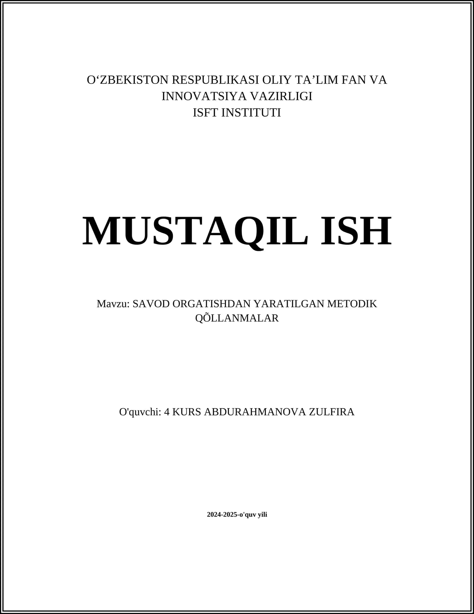 SAVOD ORGATISHDAN YARATILGAN METODIK QÕLLANMALAR