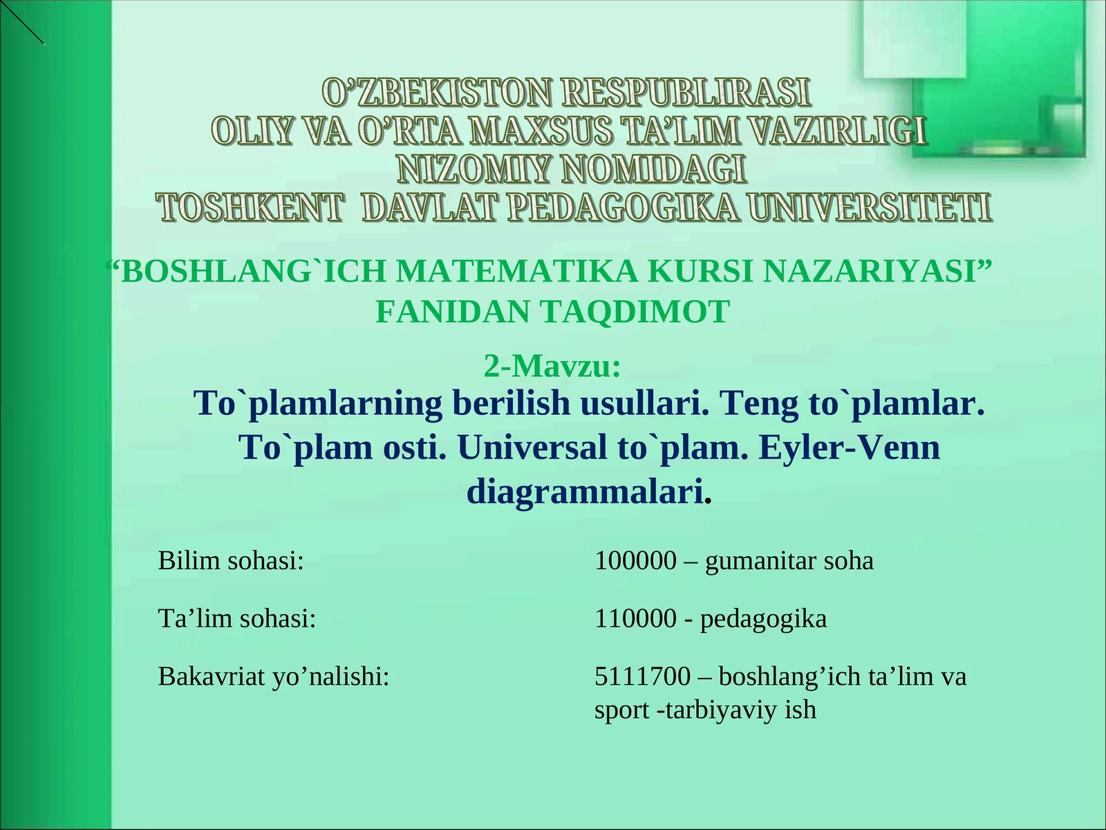 To`plamlarning berilish usullari
