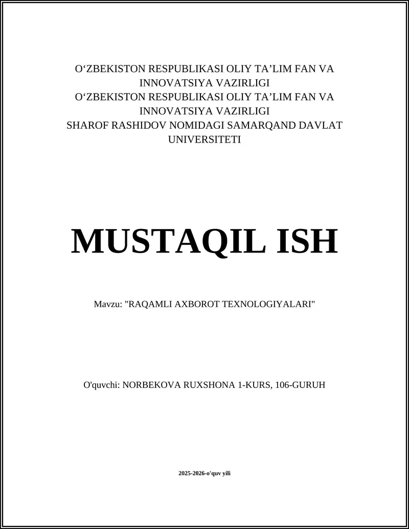 "RAQAMLI AXBOROT TEXNOLOGIYALARI"