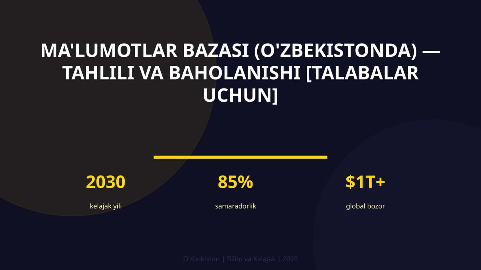 MA'LUMOTLAR BAZASI (O'ZBEKISTONDA) — TAHLILI VA BAHOLANISHI [TALABALAR UCHUN]