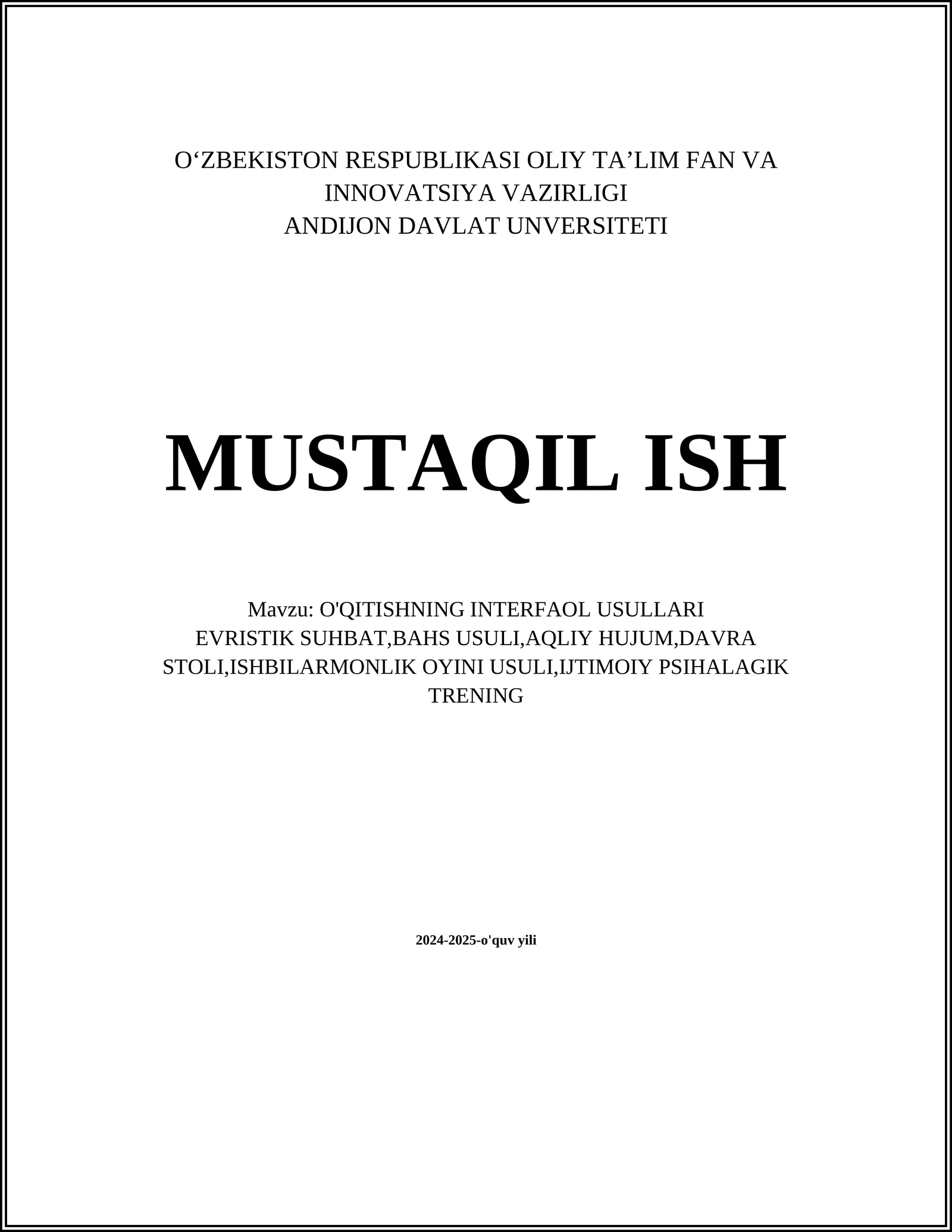 O'QITISHNING INTERFAOL USULLARI