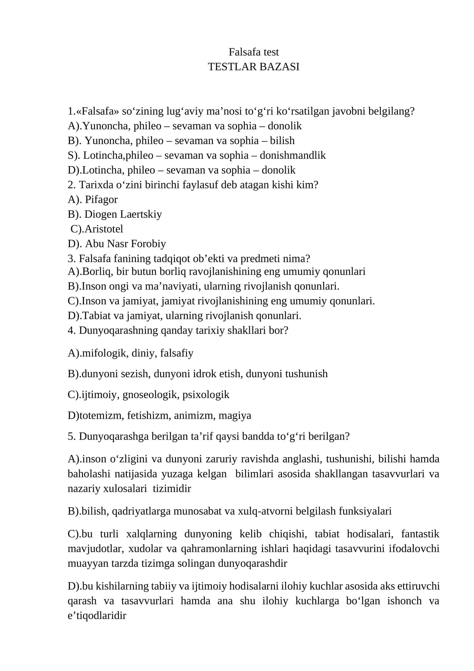 Falsafa test