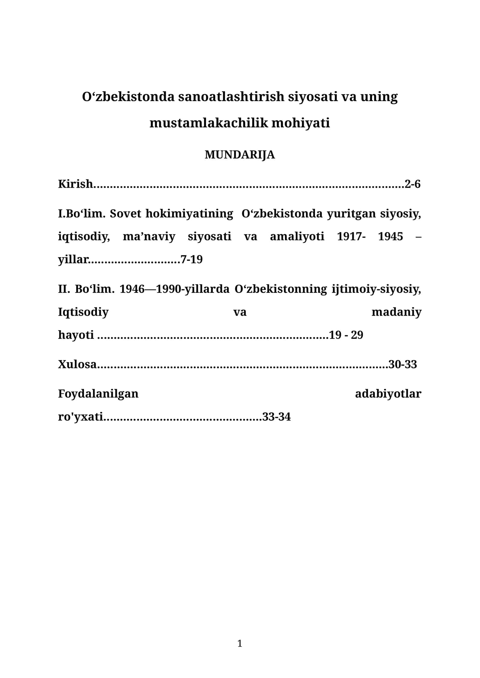 O‘zbekistonda sanoatlashtirish siyosati va uning mustamlakachilik mohiyati