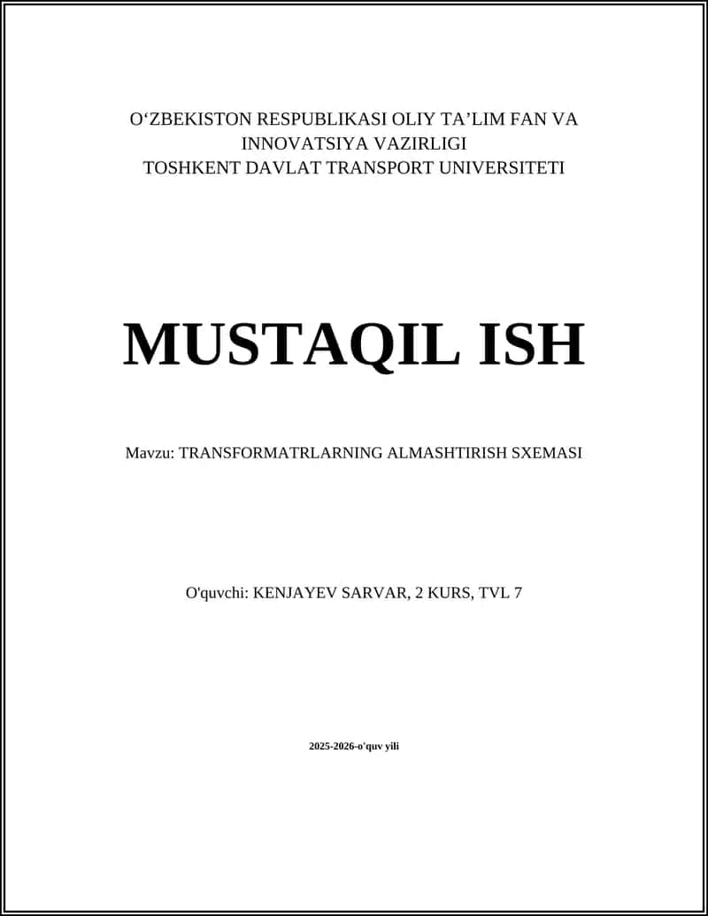 TRANSFORMATRLARNING ALMASHTIRISH SXEMASI