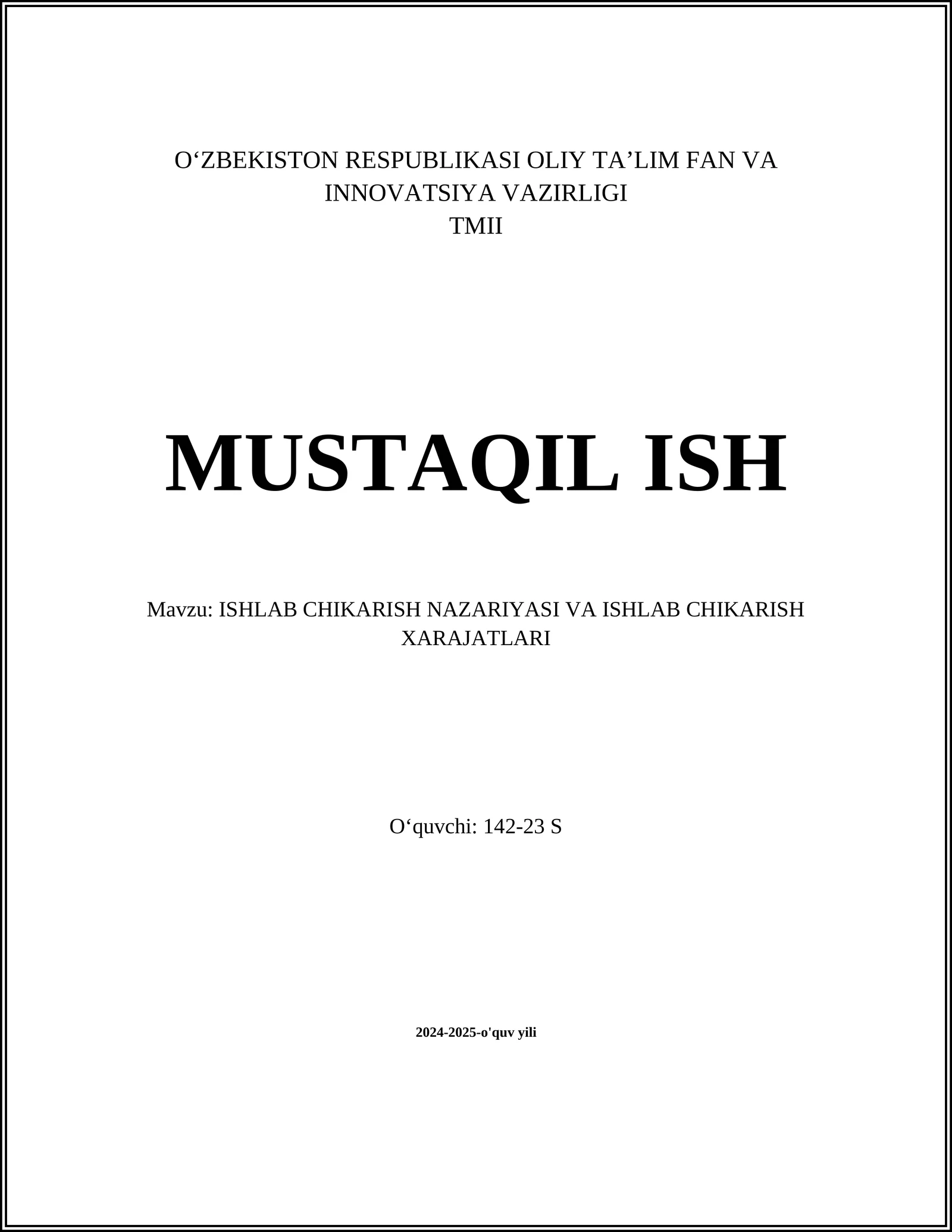 Ishlab chiqarish nazariyasi va ishlab chiqarish xarajatlari