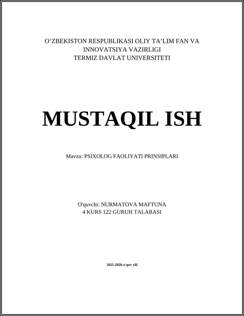 PSIXOLOG FAOLIYATI PRINSIPLARI