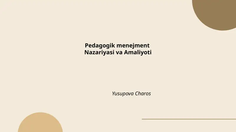 Pedagogik menejment Nazariyasi va Amaliyoti