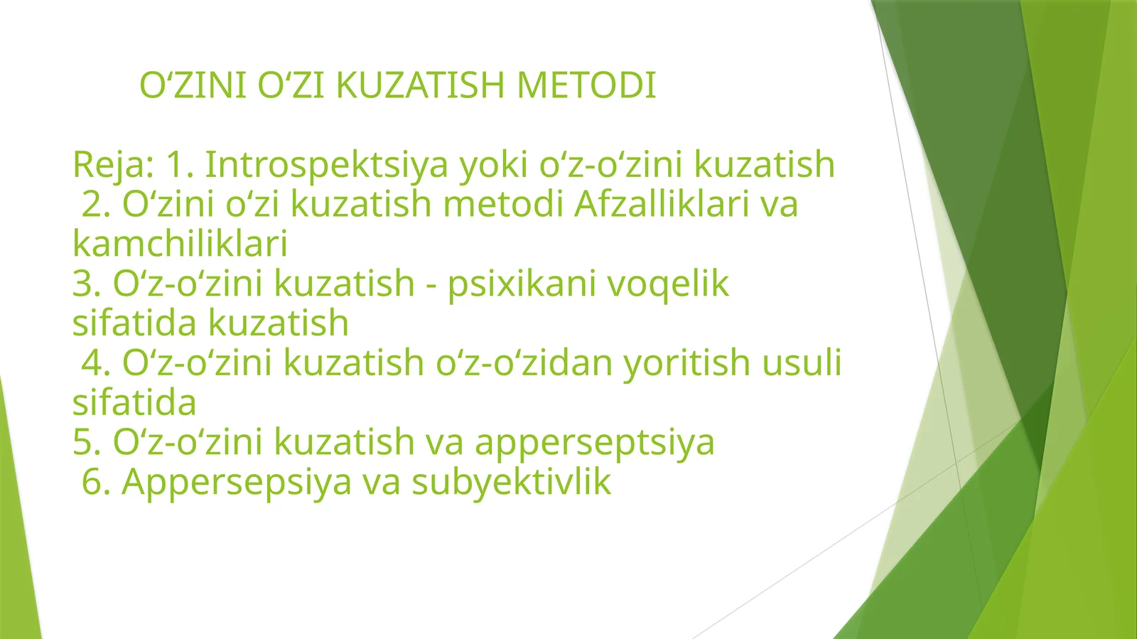 O‘ZINI O‘ZI KUZATISH METODI
