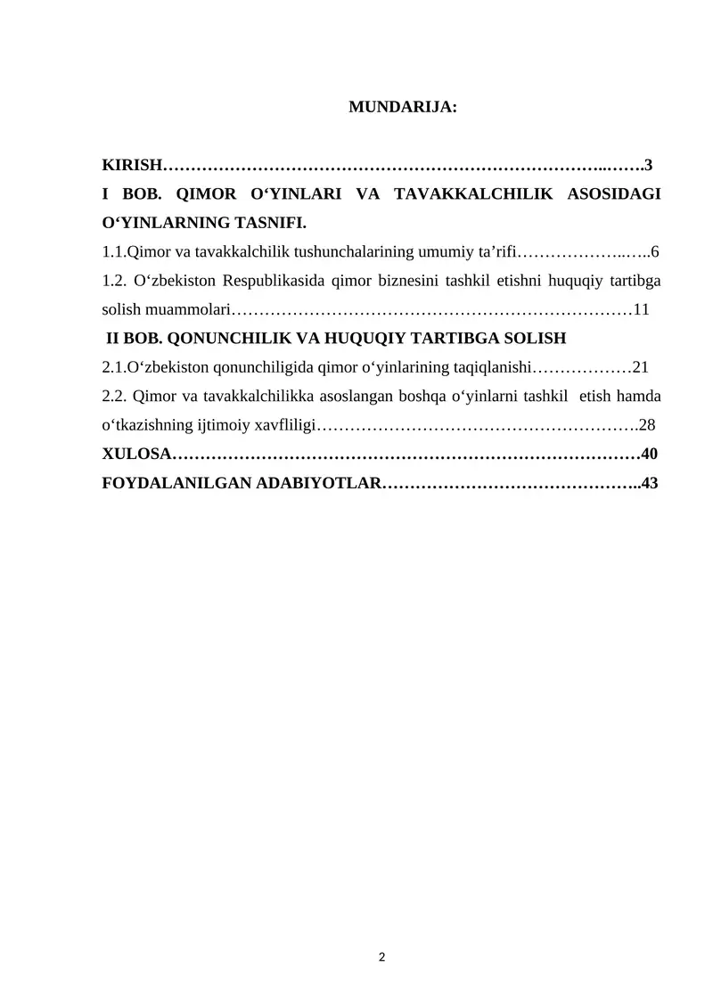 Qimor va tavakkalchilikka asoslangan boshqa o'yinlarni o'tkazishni fuqarolik-huquqiy tartibga solishning o'ziga xos xususiyatlar
