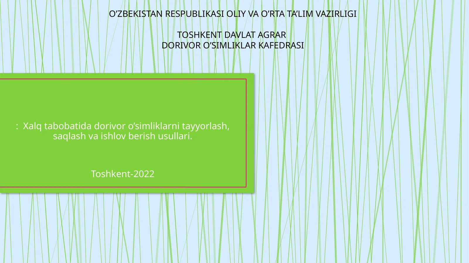 Dorivor о‘simliklar tayyorlash, saqlash va ishlov berish usullari