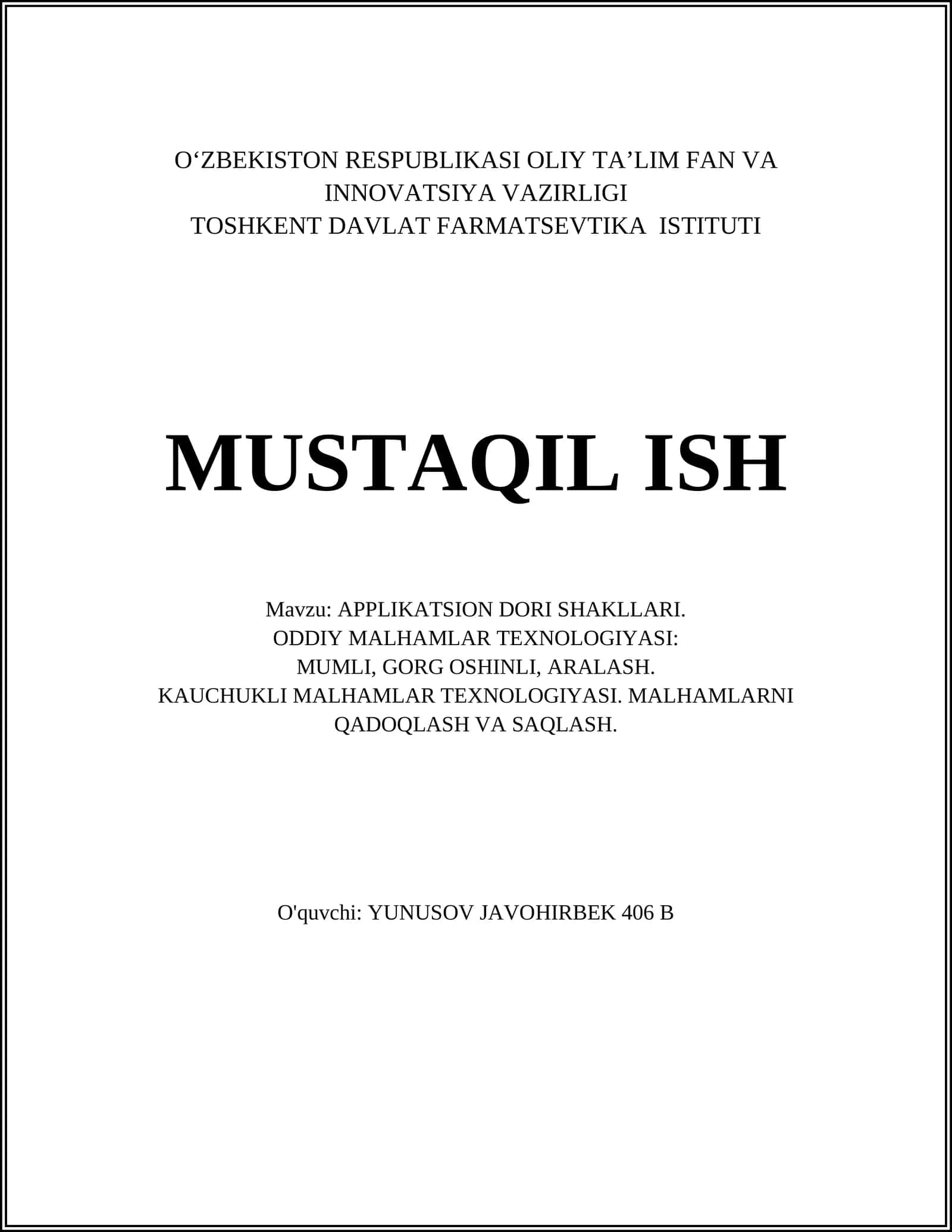 APPLIKATSION DORI SHAKLLARI