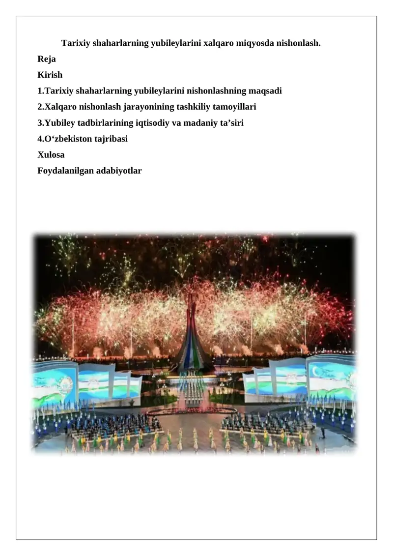 Tarixiy shaharlarning yubileylarini xalqaro miqyosda nishonlash