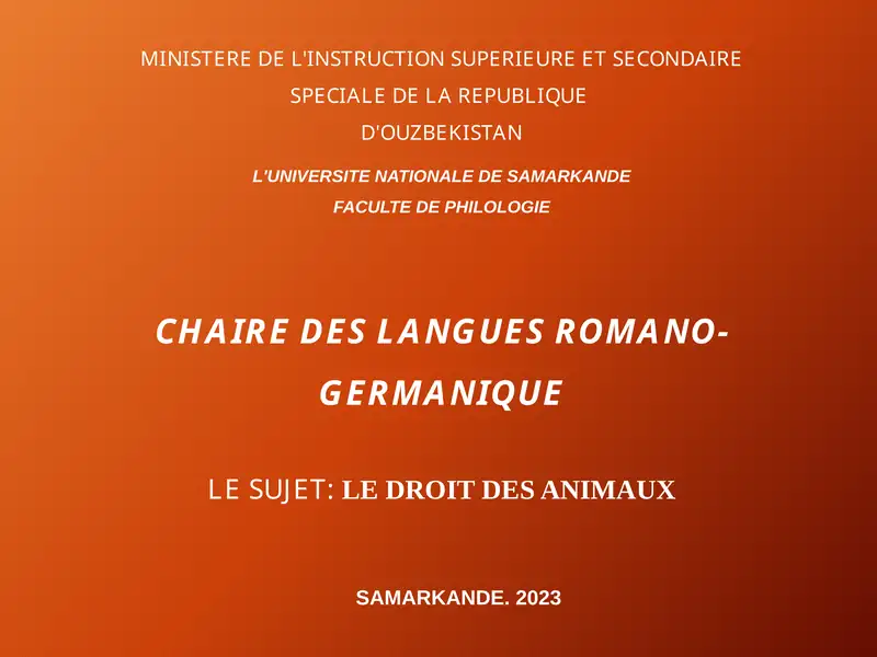 LE DROIT DES ANIMAUX