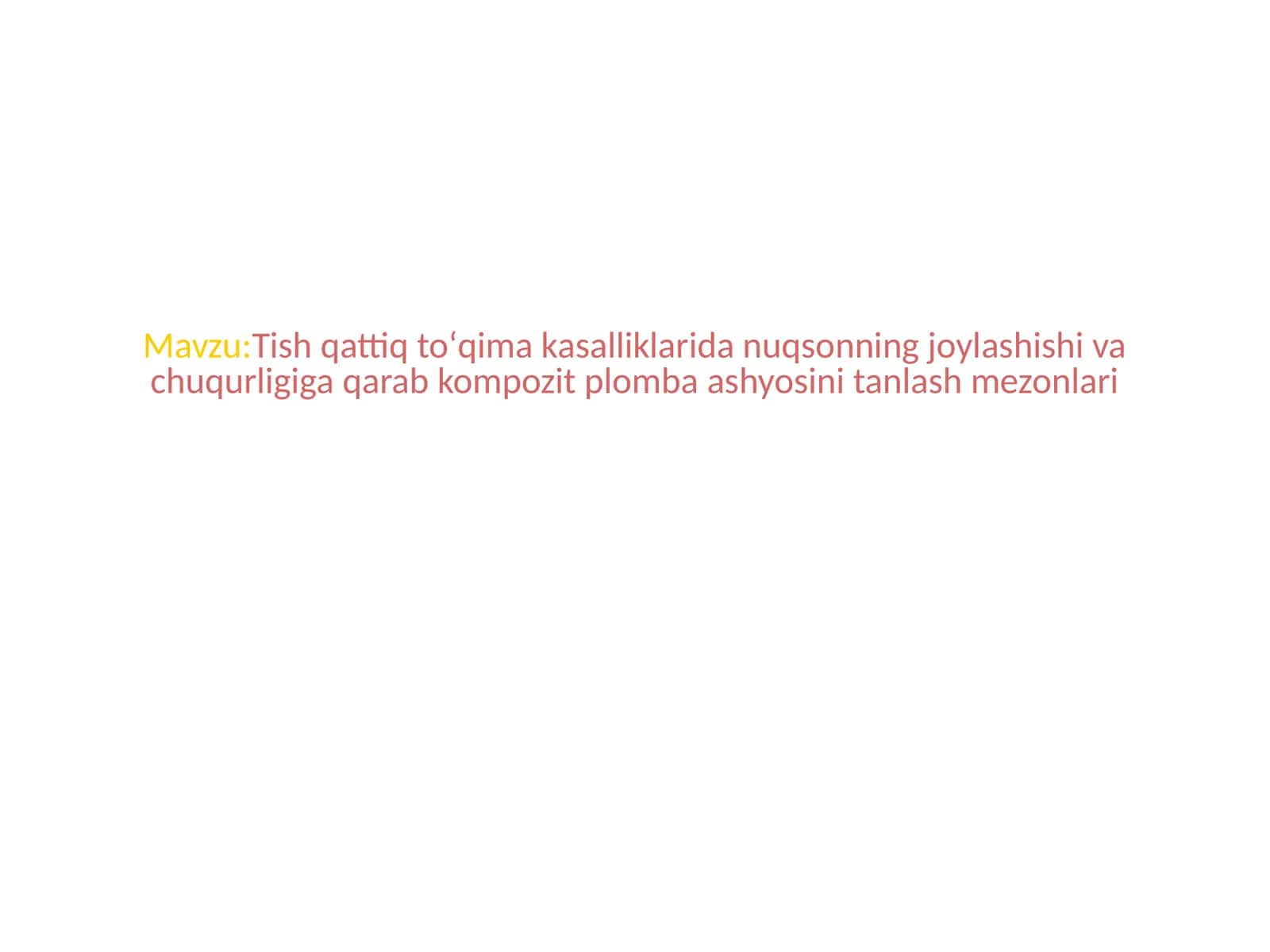 Tish qattiq toʻqima kasalliklarida nuqsonning joylashishi va chuqurligiga qarab kompozit plomba ashyosini tanlash mezonlari