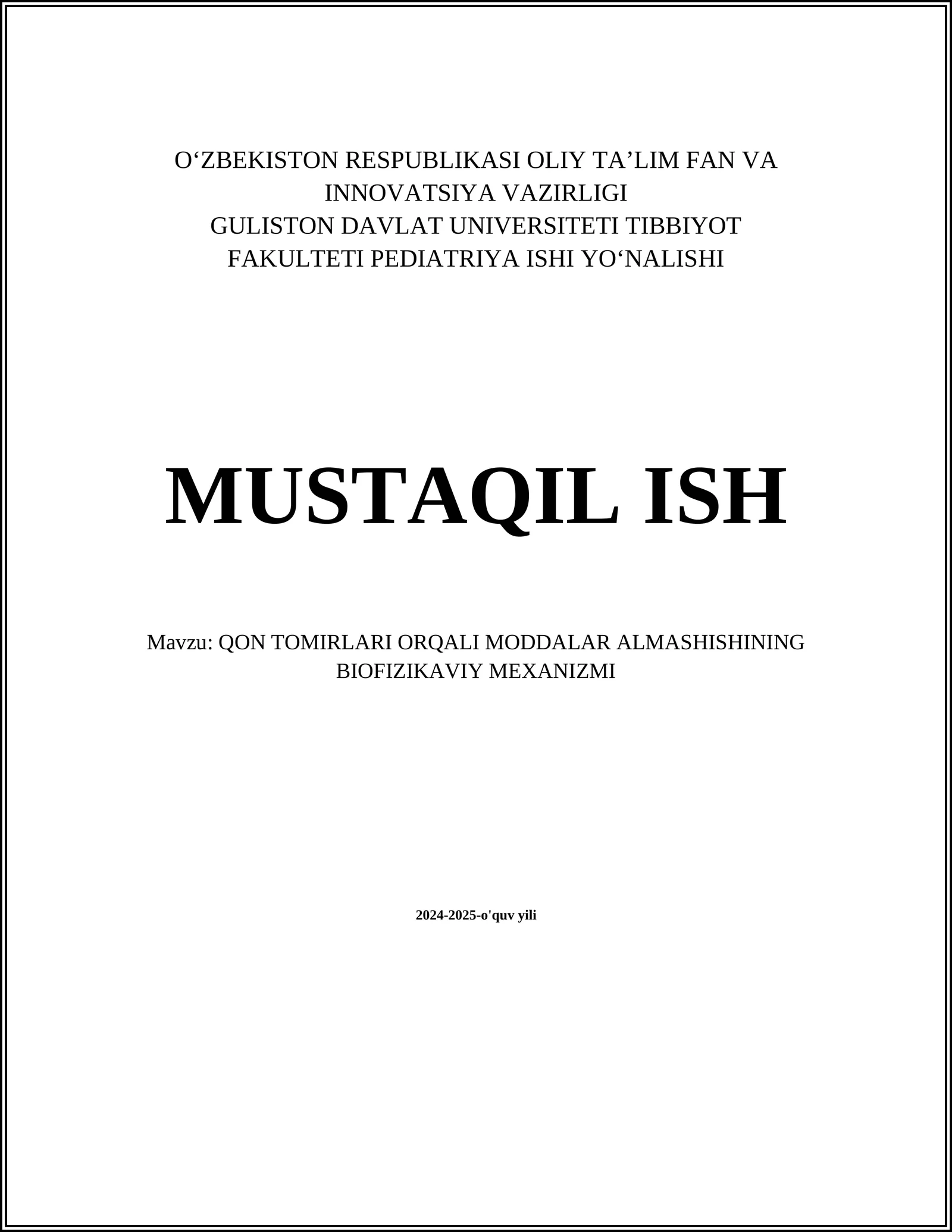 Qon Tomirlari Orqali Moddalar Almashishining Biofizikaviy Mexanizmi