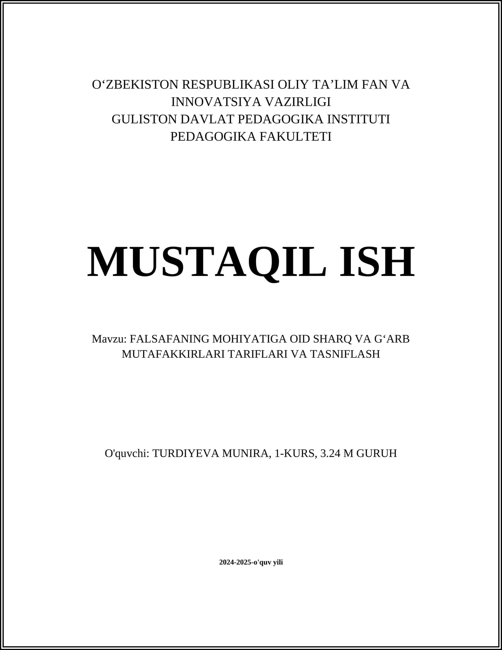 FALSAFANING MOHIYATIGA OID SHARQ VA GʻARB MUTAFAKKIRLARI TARIFLARI VA TASNIFLASH