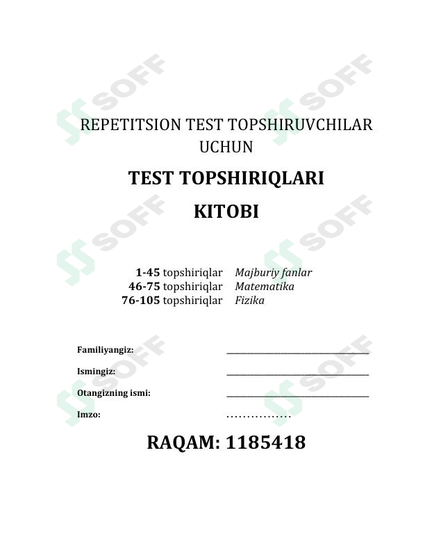 Majburiy fanlardan blok test Tushish EHTIMOLI BOR