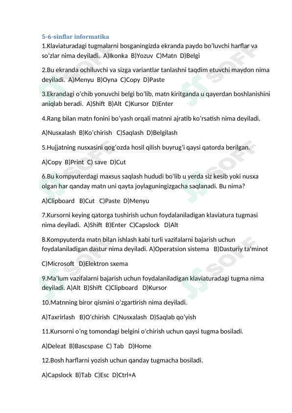 5-6-sinf informatika testlar