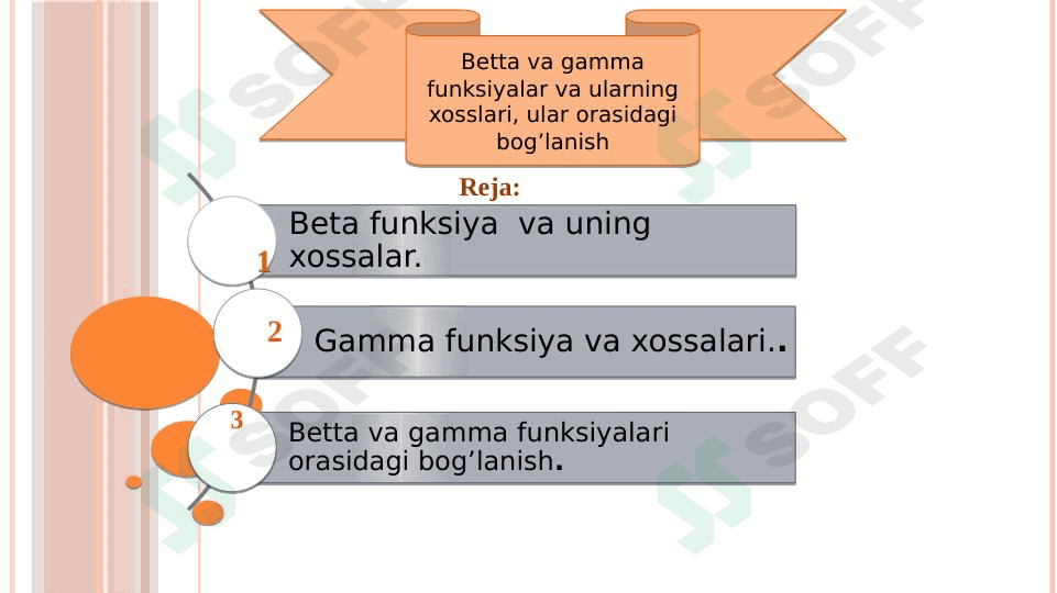Betta va gamma funksiyalar va ularning xosslari, ular orasidagi bog’lanish