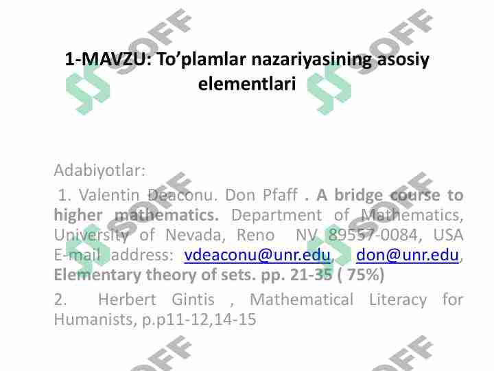 To’plamlar nazariyasining asosiy elementlari