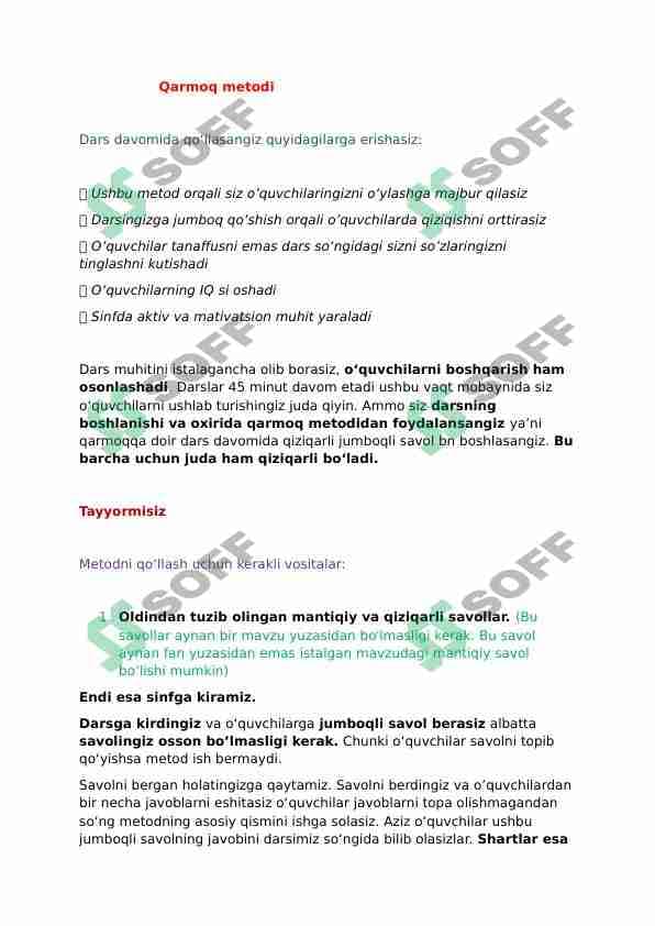 Qarmoq metodi pedagogika oʻqituvchilar uchun