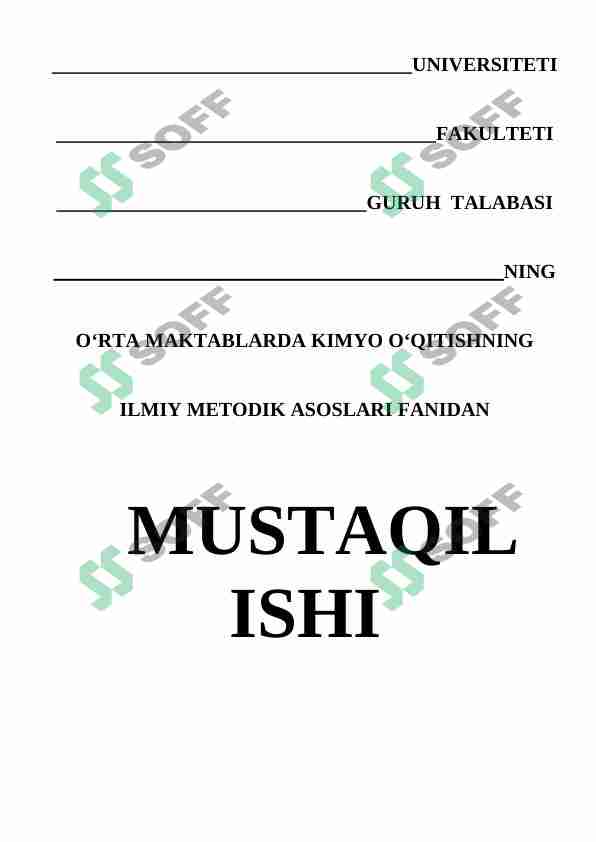 KIMYO FANI O'QITISH METODIKASI