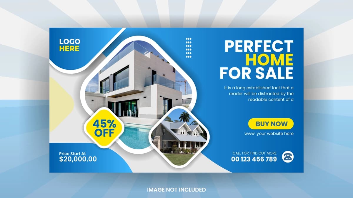Ko'chmas mulk uy sotish veb-banner youtube video eskizi | Real estate home sale web banner youtube video thumbnail