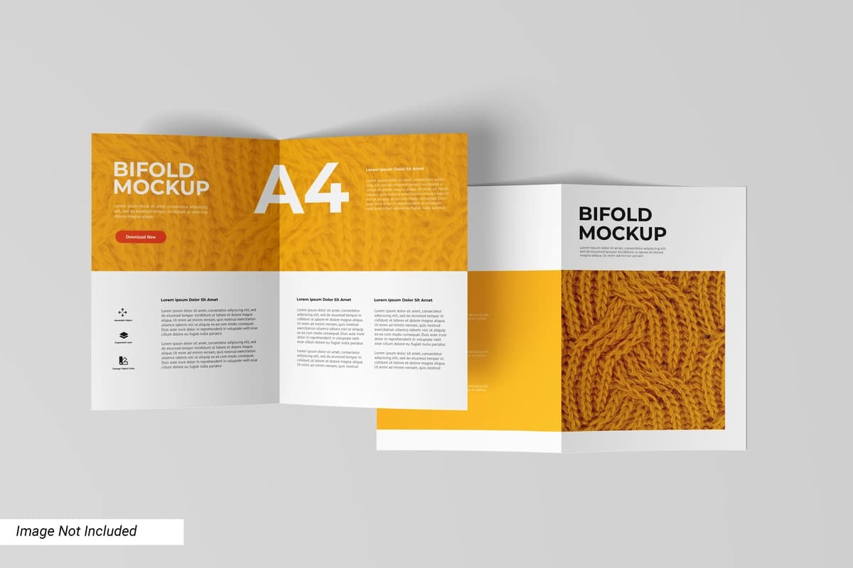 Ikki qavatli broshyura maketi yuqoridan ko'rinishi | Bifold brochure mockup top view