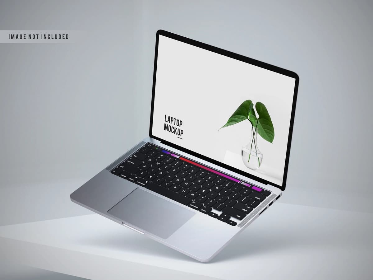 Chap ko'rinishdagi noutbuk maketi dizayni | Left view laptop mockup design