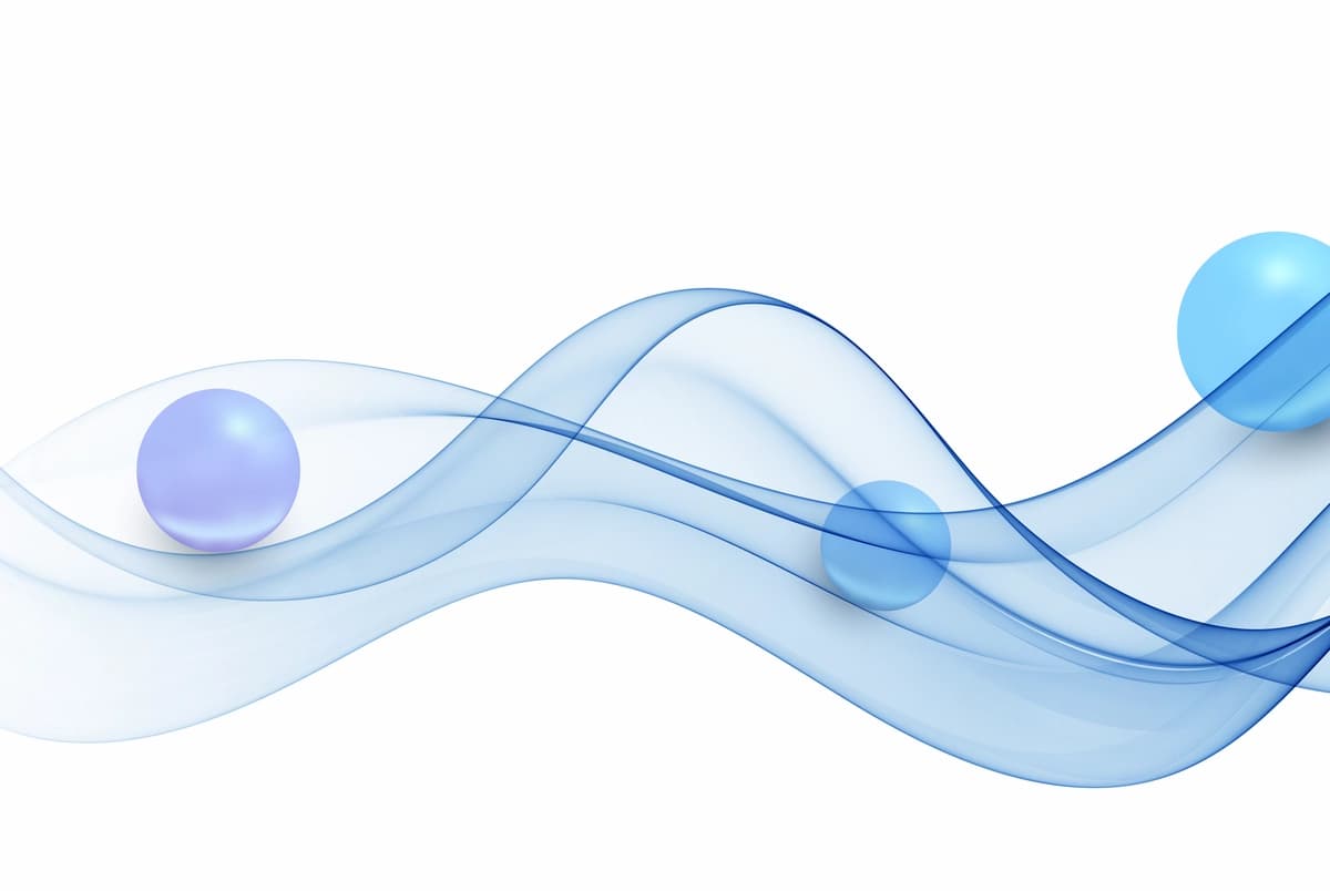 Moviy to‘lqinsimon mavhum to‘lqin elementi ko‘k sharlar fonida | Blue wavy abstract wave element with blue spheres background