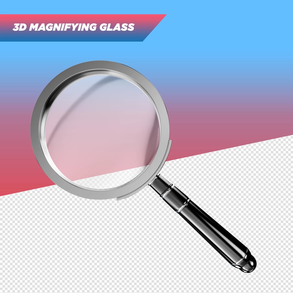 Haqiqiy 3D qora lupa kompozitsiyalari | Realistic 3d black magnifying glass compositions