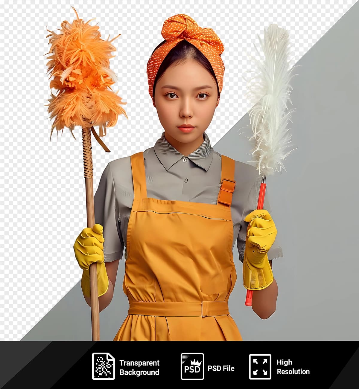 Kauchuk bandana kiygan yosh tozalovchi hayratlanarli darajada xursand bo'ldi | Amazing pleased young female cleaner wearing uniform bandana rubber
