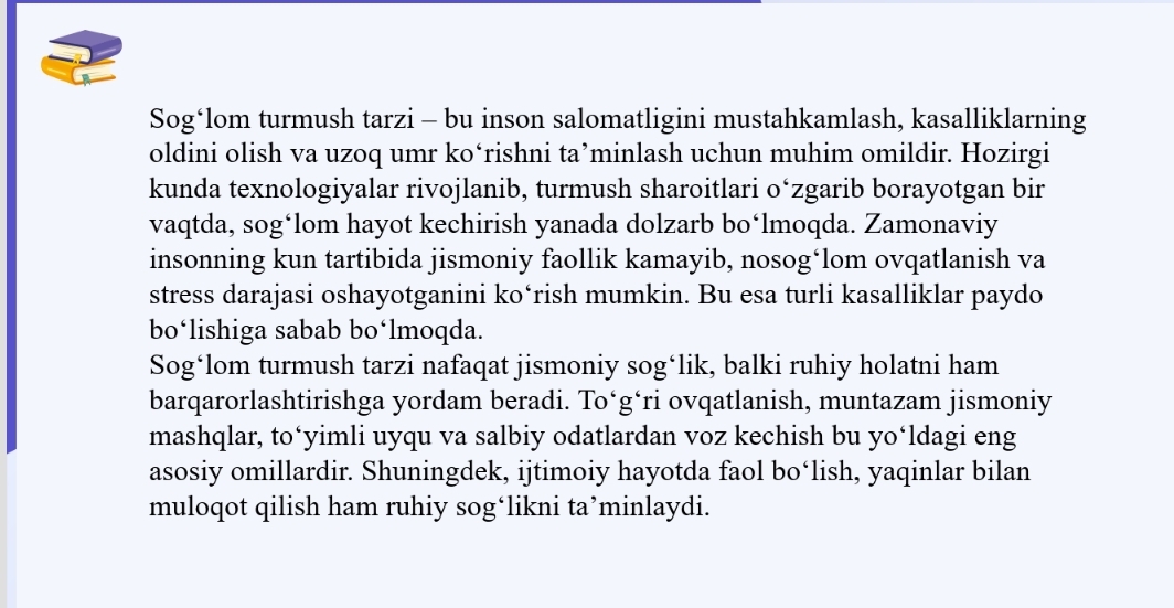 Sog‘lom turmush tarzi SLAYD