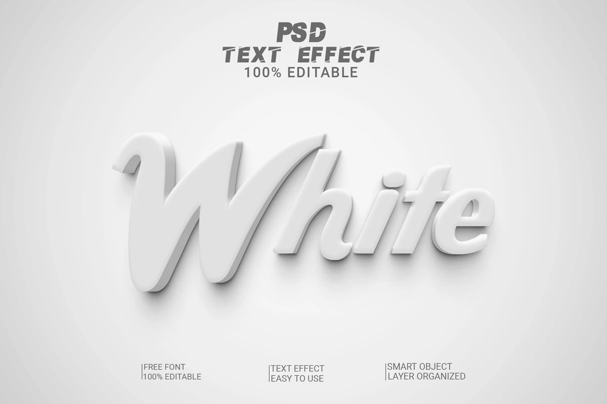 3D oq tahrirlanadigan matn effekti uslubi | 3d white editable text effect style