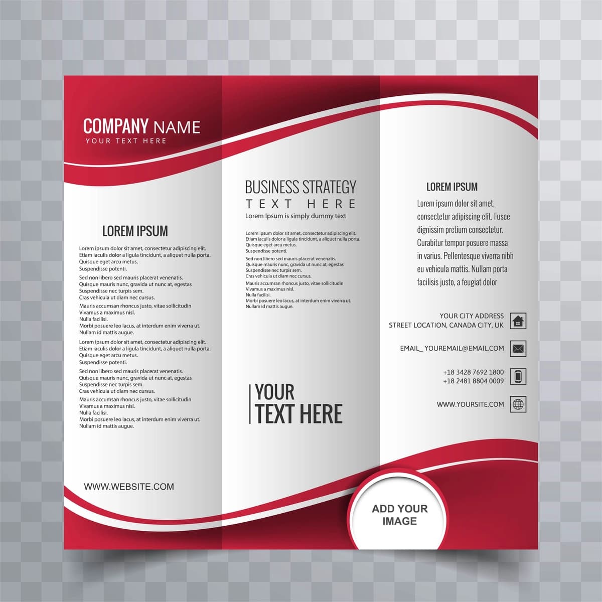 Qizil to'lqinli uch qavatli flayer tushunchasi | Red wavy trifold flyer concept