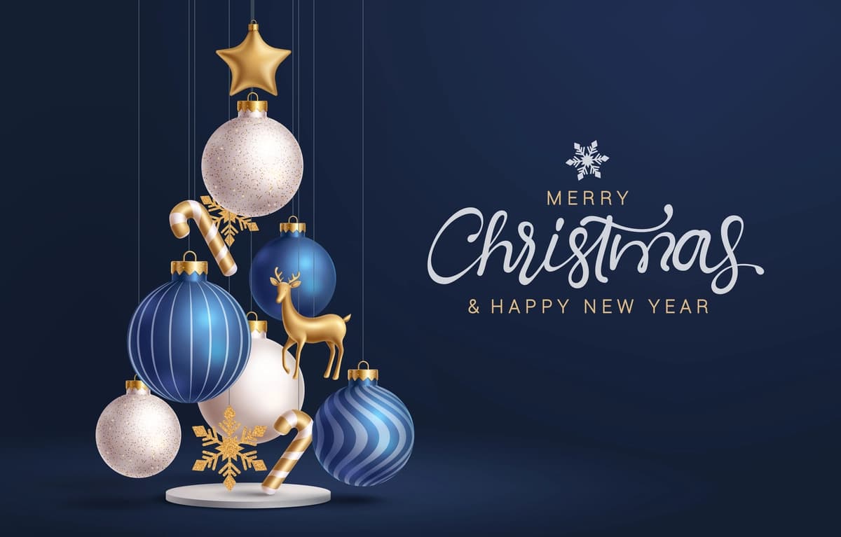 Rojdestvo to'plari vektor dizayni bilan quvnoq Rojdestvo tabrik matni | Christmas balls vector design merry christmas greeting text with