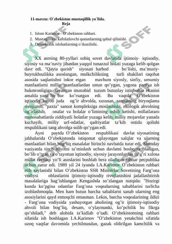 O`zbekiston mustaqillik yo`lida