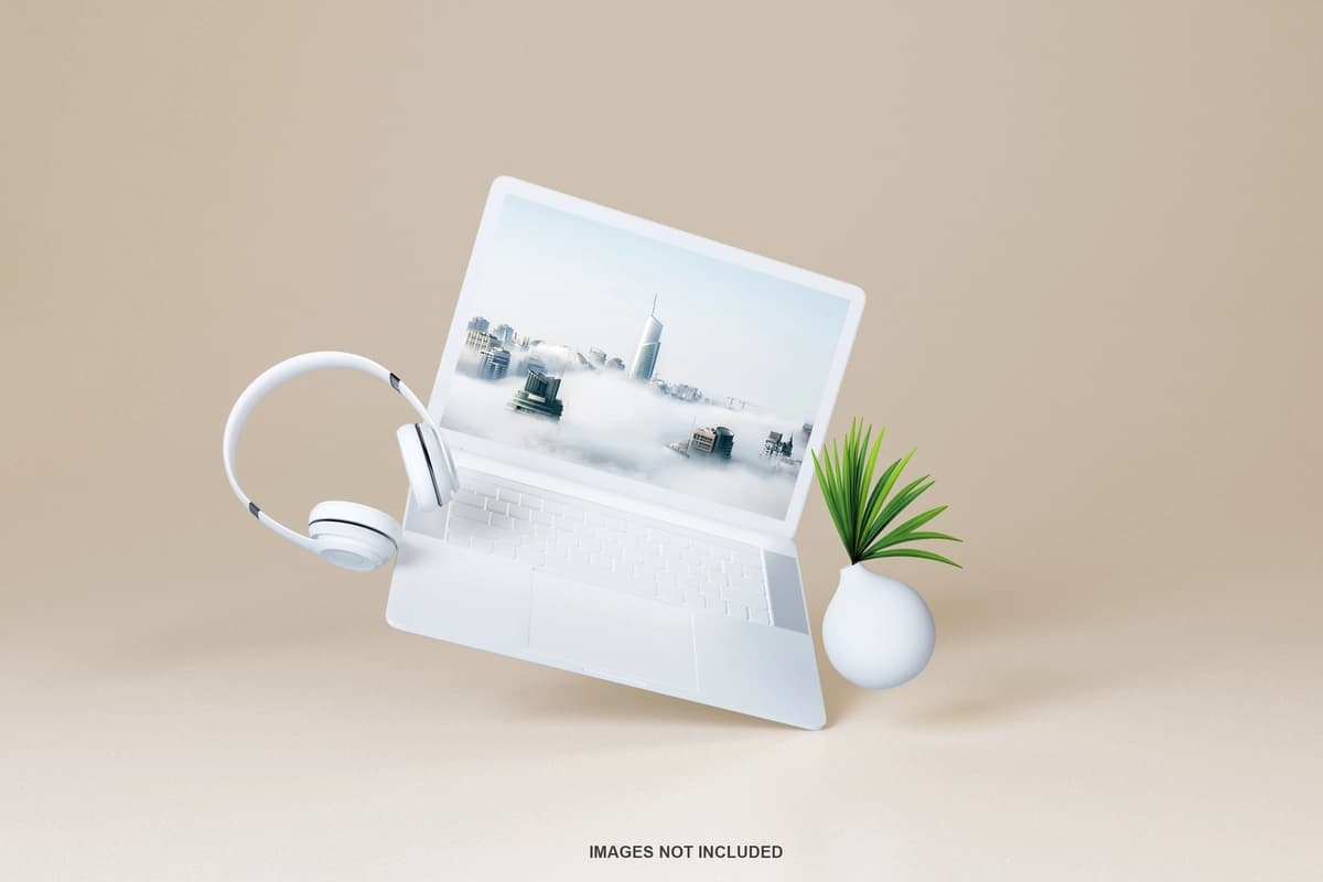 Ish stoli ekrani maketining istiqbolli koʻrinishi | Desktop screen mockup perspective view