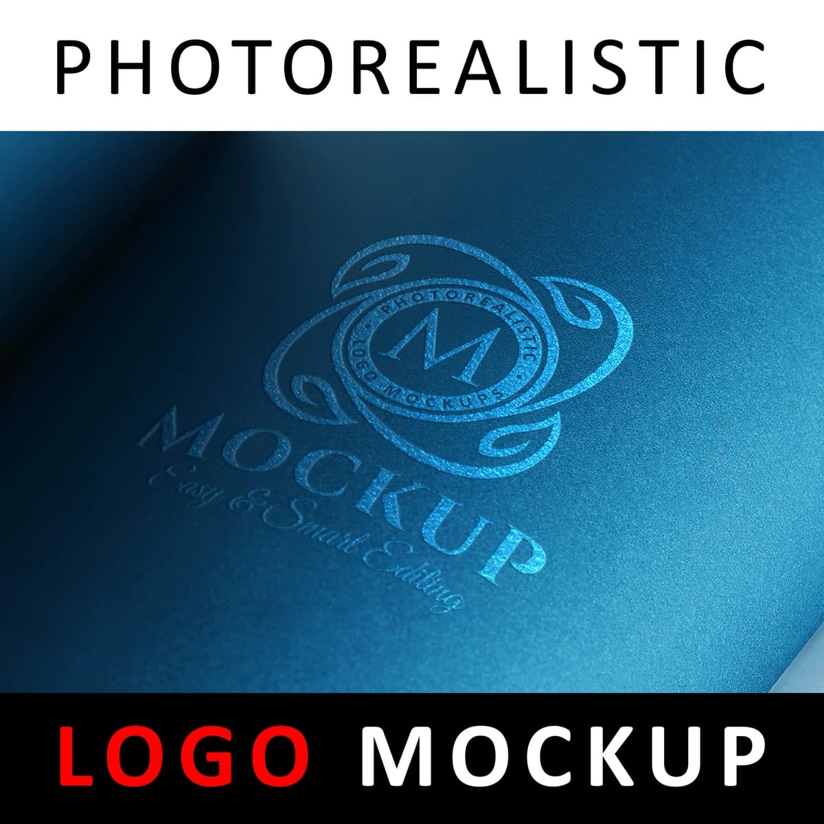 Logotip shtamplangan ko'k rangli metall logotipli ko'k qog'oz | Logo mock up stamped blue metallic logo blue paper