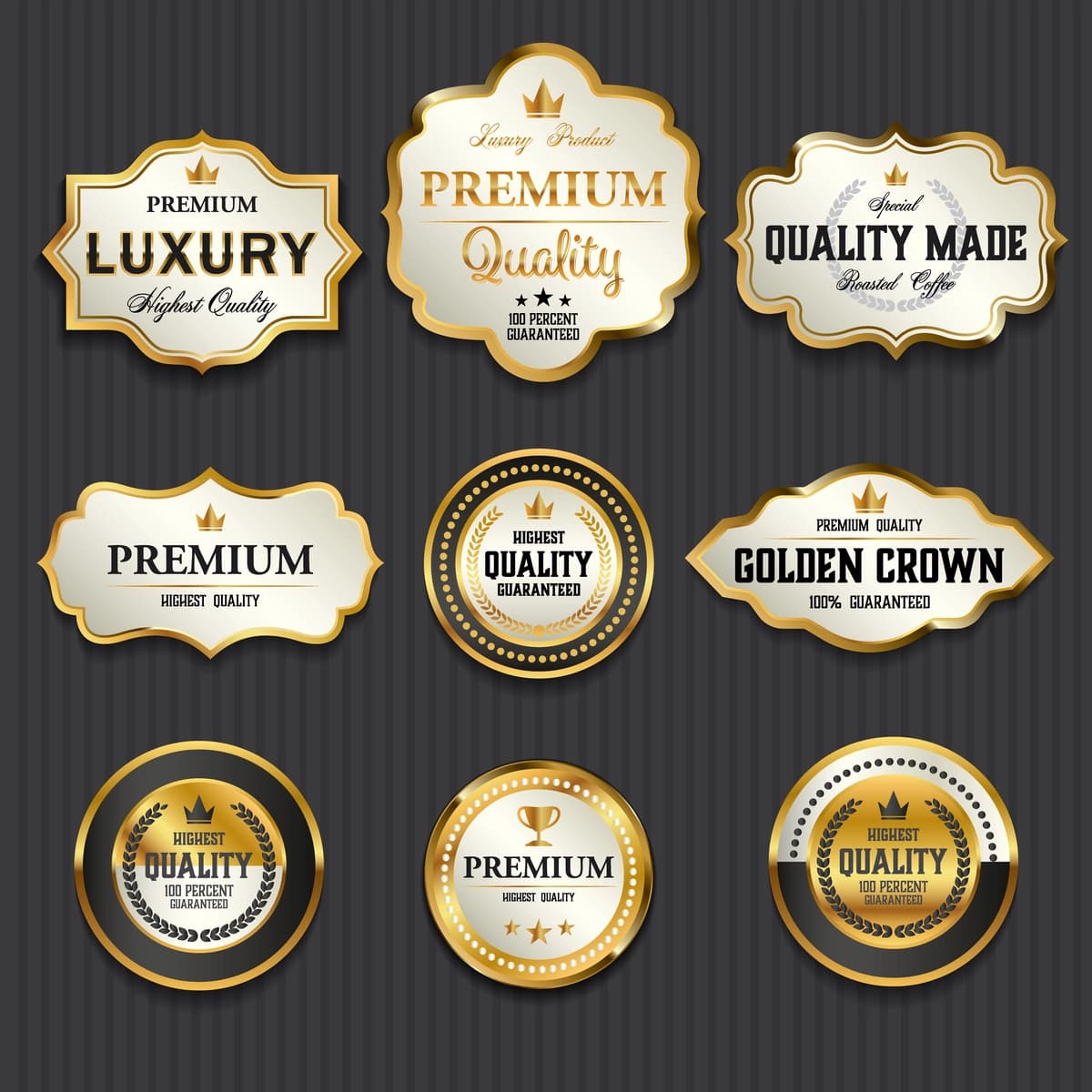 Hashamatli premium oltin teglar to'plami vektor tasviri | Luxury premium golden labels collection vector illustration