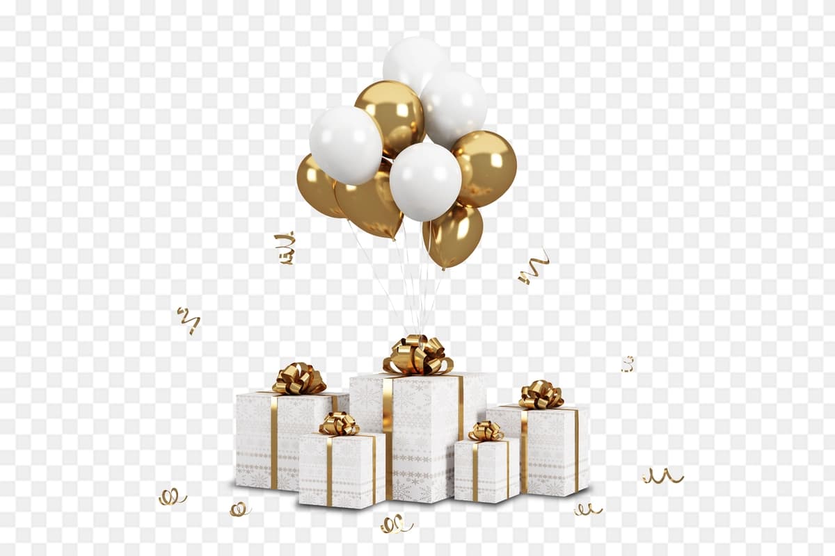Rojdestvo sovg'alari qutisi sharlar izolyatsiya qilingan | Christmas gifts box balloons isolated