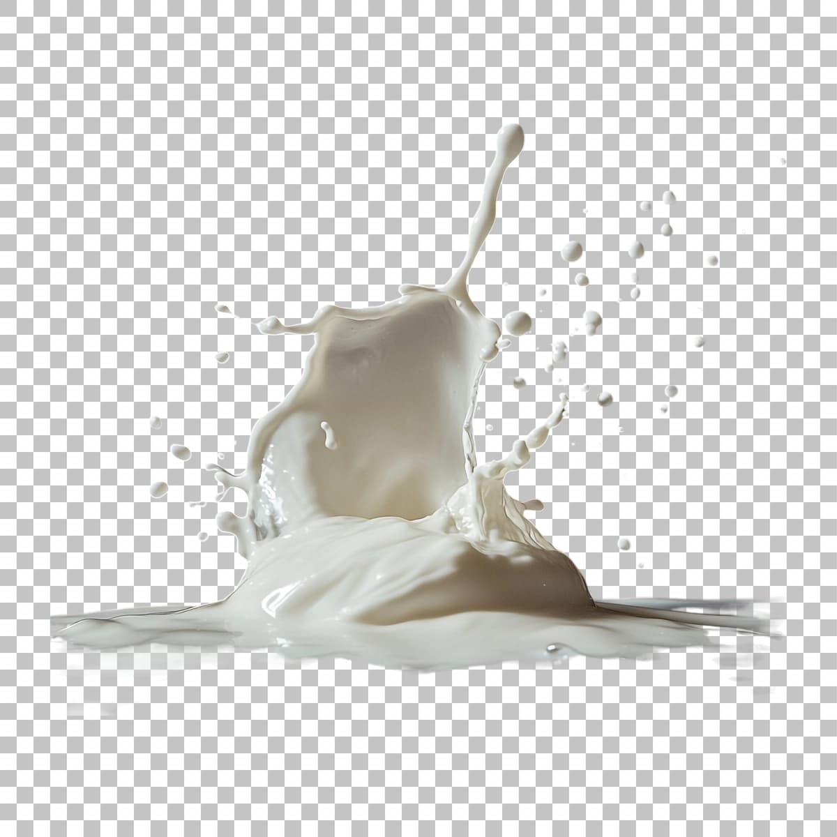 Shaffof fonda ajratilgan tomchilar bilan haqiqiy sut chayqalishi | Realistic milk splash with droplets isolated transparent background