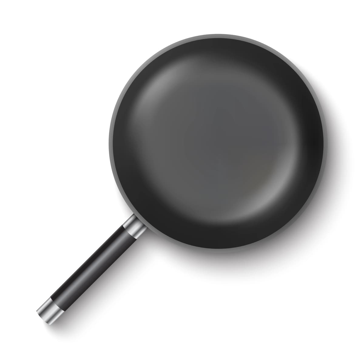 Haqiqiy bo'sh qovurilgan idish belgisi yuqori ko'rinishdagi izolyatsiyalangan oq fon | Realistic empty frying pan icon top view isolated white background