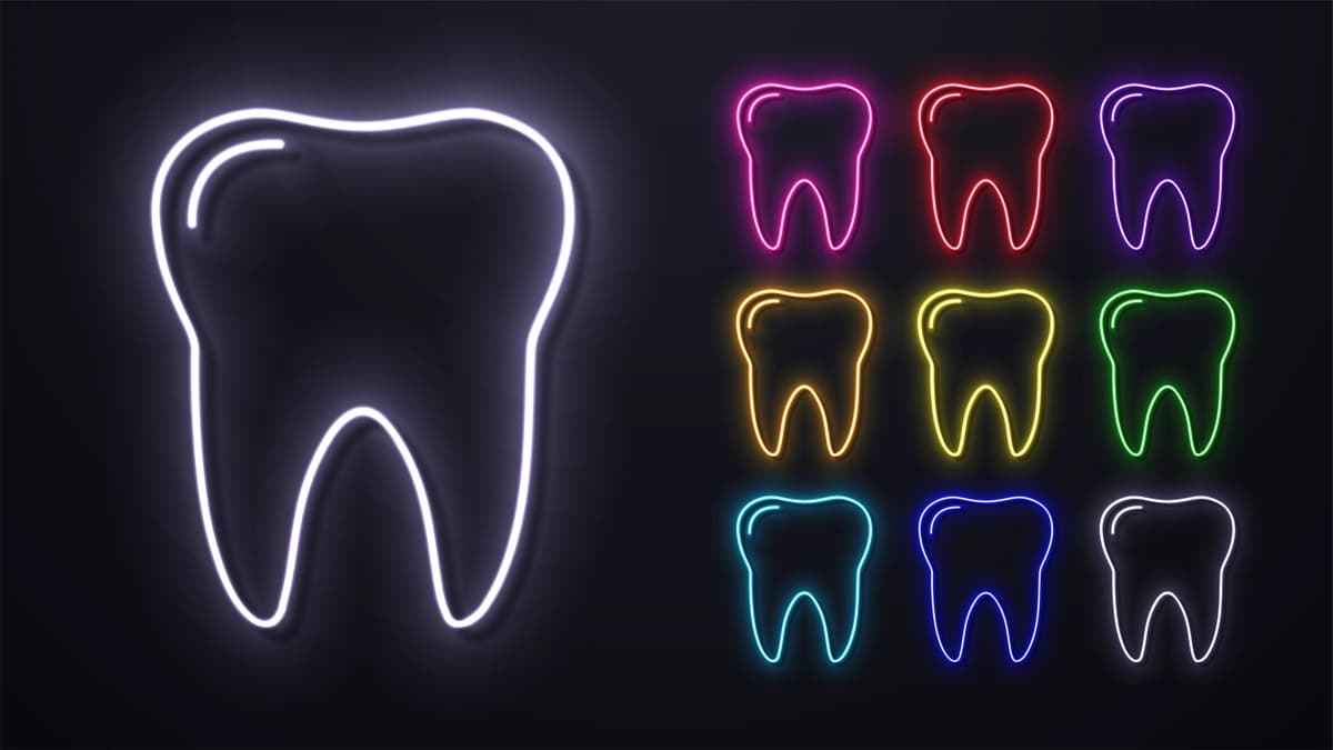 Ildiz bilan yorqin rangli porloq porloq neon tishlarni o'rnating | Set bright colorful shiny glossy neon teeth with root